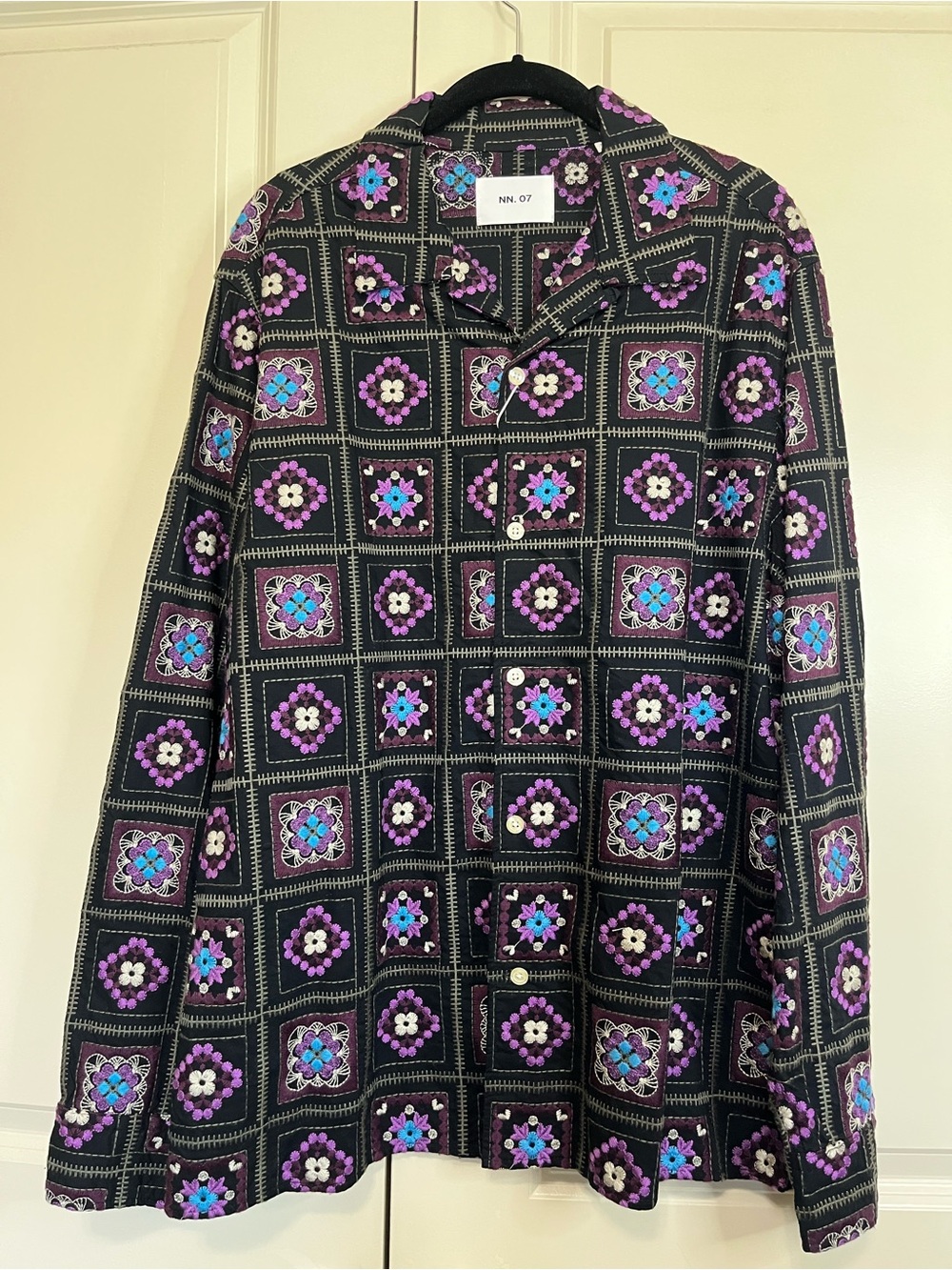 NN.07 Men's Black & Purple Patterned Lightweight Shirt Jacket